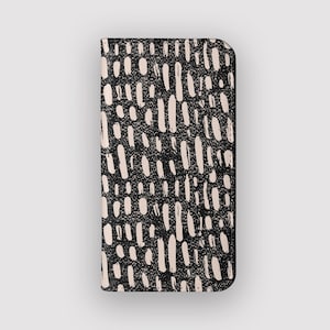 Black Dash Gepunktete Geldbörse Hülle | Bemalte Vegan Leder-Folio-Hülle | Passend für iPhone 16, 15, 14, 13, Samsung Galaxy S25, S24, S23, S22