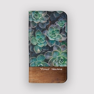 Night Green Succulent Wallet Case | Rosette Protective Folio Case | Fits iPhone 16, 15, 14, 13, Samsung Galaxy S25, S24, S23, S22