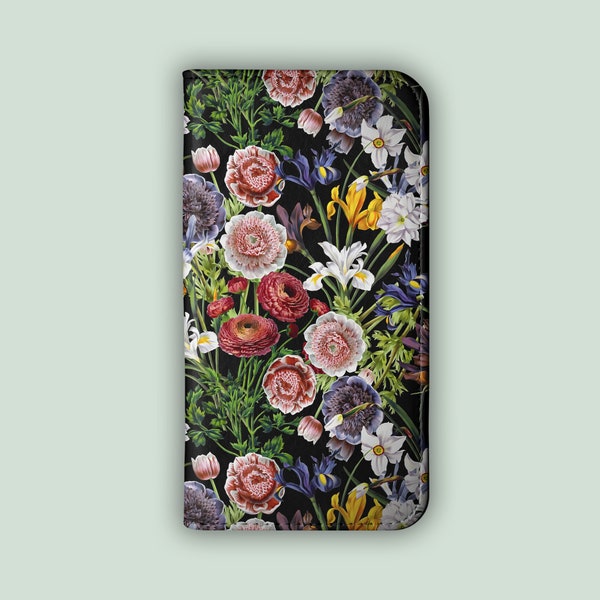 WILD BLOOMS Phone Wallet Case | For iPhone 15, iPhone 14, iPhone 13, 12, 11, Samsung S24, Samsung S23, S22, S21 | Flower Flip Case