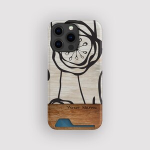 Kaarthouderhoesje met abstracte driftbloem | Botanische opbergdoos voor kaarten | Geschikt voor iPhone 16, 15 Pro Max, 14, 13 Mini, Samsung Galaxy S22, S21 Plus
