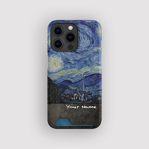 Porte-cartes artistique Great Gogh | Etui de rangement bleu pour cartes d'art | Compatible avec iPhone 16, 15 Pro Max, 14, 13 Mini, Samsung Galaxy S22, S21 Plus