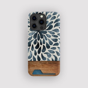 porte-cartes bleu Splash Petal | Slim Case goutte d'encre | Compatible avec iPhone 16, 15 Pro Max, 14, 13 Mini, Samsung Galaxy S22, S21 Plus