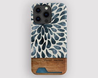 Blue Splash Petal Card Holder Case | Ink Drop Slim Case | Fits iPhone 16, 15 Pro Max, 14, 13 Mini, Samsung Galaxy S22, S21 Plus