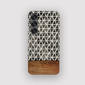 Funda abstracta oscura con triángulos complejos para Samsung Galaxy S26, S25 y S24. Opción resistente.