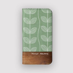 Modern Green Botanical Wallet Case | Sketch Protective Folio Case | Fits iPhone 16, 15, 14, 13, Samsung Galaxy S25, S24, S23, S22