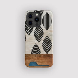 Botanische kaarthouder met smalle blaadjes | Smalle hoes met blad | Geschikt voor iPhone 16, 15 Pro Max, 14, 13 Mini, Samsung Galaxy S22, S21 Plus