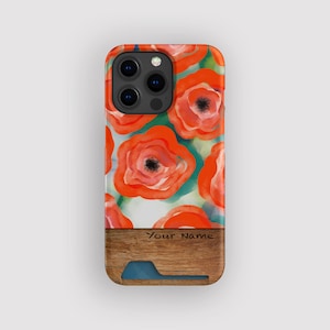Poppy Prints Floral Kartenhalter | Poppy Slim Hülle | Passend für iPhone 16, 15 Pro Max, 14, 13 Mini, Samsung Galaxy S22, S21 Plus