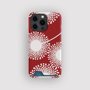 Estuche para tarjetas Cherry Dandy Dandelion / Estuche retro para guardar tarjetas / Compatible con iPhone 16, 15 Pro Max, 14, 13 Mini, Samsung Galaxy S22, S21 Plus