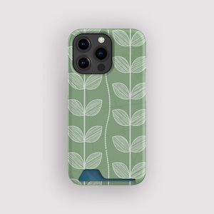 Nowoczesny zielony botaniczny pokrowiec na karty | Szkicowy pokrowiec na karty | Pasuje do iPhone'a 16, 15 Pro Max, 14, 13 Mini, Samsunga Galaxy S22, S21 Plus