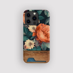 Capa porta-cartões com estampa floral vibrante | Capa fina floral | Compatível com iPhone 16, 15 Pro Max, 14, 13 Mini, Samsung Galaxy S22, S21 Plus