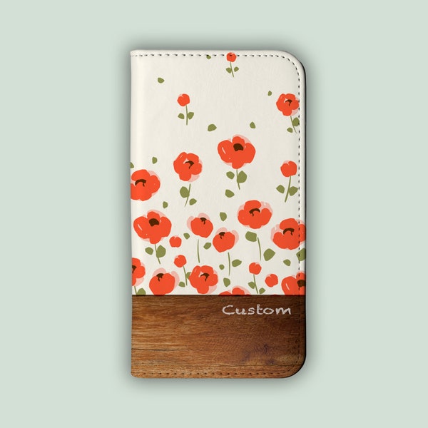 WILD POPPIES Wallet Phone Case | For Galaxy S23, Galaxy S22, Galaxy S21, S10, iPhone 15, iPhone 14, 13, 12, 11 | Floral Flip Case