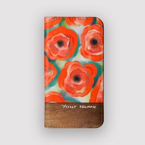 portefeuille à motif floral Poppy Prints | Étui à rabat avec rangement pour cartes Coquelicot | Compatible avec les iPhone 16, 15, 14, 13, Samsung Galaxy S25, S24, S23, S22