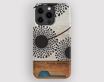 Dark Dandy Dandelion Card Holder Case | Botanical Card Holder Case | Fits iPhone 16, 15 Pro Max, 14, 13 Mini, Samsung Galaxy S22, S21 Plus