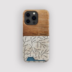 Sierlijke Direction Botanische kaarthouder | Smalle hoes met blad | Geschikt voor iPhone 16, 15 Pro Max, 14, 13 Mini, Samsung Galaxy S22, S21 Plus