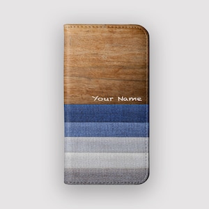 Portefeuille rayé tricoté à plis | Étui à rabat en tissu pour ranger vos cartes | Compatible avec les iPhone 16, 15, 14, 13, Samsung Galaxy S25, S24, S23, S22