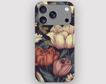 Capa de celular vintage rosa com estampa floral de pássaros para iPhone 17, Air, 16, 15, 14 e 13.