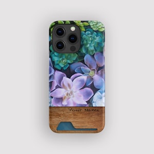 Vibrant Life 多肉植物カードホルダーケース | ボタニカルスリムケース | iPhone 16、15 Pro Max、14、13 Mini、Samsung Galaxy S22、S21 Plusに対応