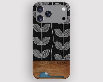 Modern Black Card Case | Minimalist iPhone 18 Pro, 17, 16 Plus, 15, 14, 13