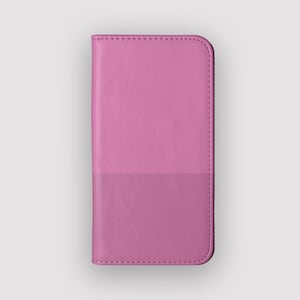 Bonita funda tipo cartera lisa rosa / Funda tipo libro de piel vegana rosa / Compatible con iPhone 16, 15, 14, 13 y Samsung Galaxy S25, S24, S23 y S22