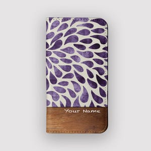 Indigo Flurry Petal Geldbörse Brieftasche | Ink Drop Vegan Leder-Folio Hülle | Passend für iPhone 16, 15, 14, 13, Samsung Galaxy S25, S24, S23, S22