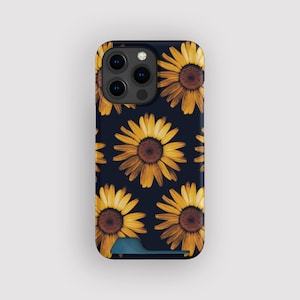 Porte-cartes floral Tournesol nocturne nuit | Slim Case marguerite | Compatible avec iPhone 16, 15 Pro Max, 14, 13 Mini, Samsung Galaxy S22, S21 Plus