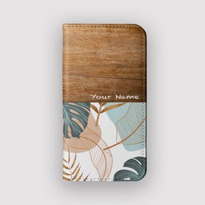 Regenwald Blatt Hülle | Floral Karte Lagerung Folio Fall | Passend für iPhone 16, 15, 14, 13, Samsung Galaxy S25, S24, S23, S22