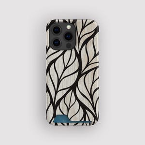 Gewone blad botanische kaarthouder | Kaarthouderhoesje met blad | Geschikt voor iPhone 16, 15 Pro Max, 14, 13 Mini, Samsung Galaxy S22, S21 Plus