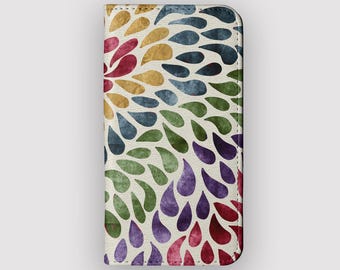 Etui portfelowe Rainbow Rain Petal | Etui folio ze skóry wegańskiej Ink Drop | Pasuje do iPhone&#39;a 16, 15, 14, 13, Samsunga Galaxy S25, S24, S23, S22