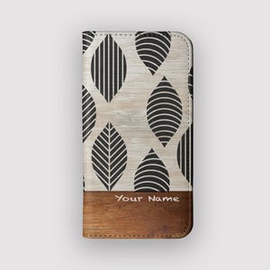 Portefeuille botanique à feuilles étroites | Étui folio en cuir végétalien Leaf | Compatible avec les iPhone 16, 15, 14, 13, Samsung Galaxy S25, S24, S23, S22