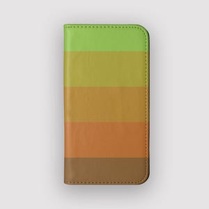 Funda tipo cartera a rayas Pumpkin Patch / Funda tipo folio de piel vegana Lines / Compatible con iPhone 16, 15, 14, 13 y Samsung Galaxy S25, S24, S23 y S22