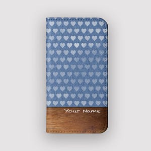 Liebe Denim Herzen Brieftasche Fall | Denim-Schutzhülle | Passend für iPhone 16, 15, 14, 13, Samsung Galaxy S25, S24, S23, S22