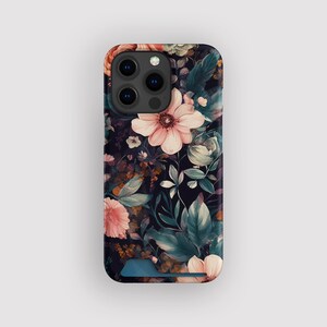 Porte-cartes fleuri rose poudré | mince à fleurs | Compatible avec iPhone 16, 15 Pro Max, 14, 13 Mini, Samsung Galaxy S22, S21 Plus