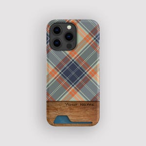 Warm geruite tartan kaarthouder | Geruite opbergdoos voor kaarten | Geschikt voor iPhone 16, 15 Pro Max, 14, 13 Mini, Samsung Galaxy S22, S21 Plus