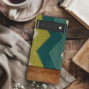 Coque de téléphone rétro à chevrons turquoise pour Google Pixel, Apple iPhone et Samsung Galaxy image 2