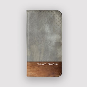 Brushed Metal Urban Wallet Case | Painted Vegan Leather Folio Case | Fits iPhone 16, 15, 14, 13, Samsung Galaxy S25, S24, S23, S22