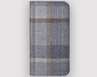 Charcoal Cross Tartan Vintage Wallet Case for Samsung Galaxy and Apple iPhones