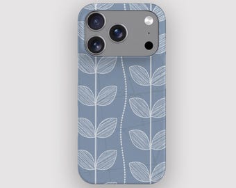 Modern Blue Leaf Minimalist Phone Case | for iPhone 17 Pro Max, 16, 15, 14, 13, 12, 11. MagSafe Option