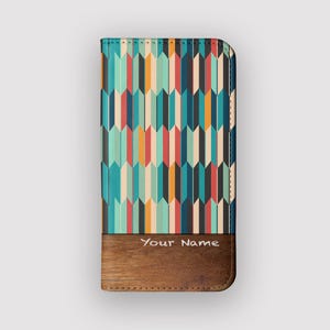 Portefeuille géométrique Respect Color | Étui à rabat avec rangement pour cartes à motif chevrons | Compatible avec les iPhone 16, 15, 14, 13, Samsung Galaxy S25, S24, S23, S22