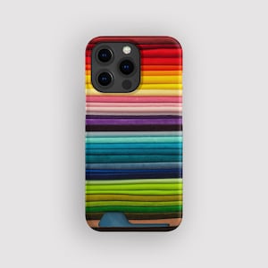 Kaarthouderetui met regenboogplooien | Dunne regenbooghoes | Geschikt voor iPhone 16, 15 Pro Max, 14, 13 Mini, Samsung Galaxy S22, S21 Plus