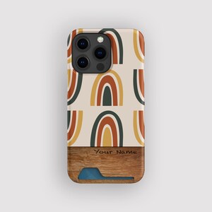 Estuche para tarjetas retro con diseño de arcoíris abstracto / Estuche delgado con arcoíris / Compatible con iPhone 16, 15 Pro Max, 14, 13 Mini, Samsung Galaxy S22, S21 Plus