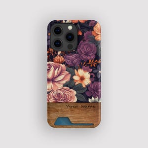Capa porta-cartões com estampa floral e buquê floral | Capa fina com estampa floral | Compatível com iPhone 16, 15 Pro Max, 14, 13 Mini, Samsung Galaxy S22, S21 Plus