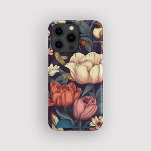 porte-cartes vintage rose poudré à fleurs | mince à fleurs | Compatible avec iPhone 16, 15 Pro Max, 14, 13 Mini, Samsung Galaxy S22, S21 Plus
