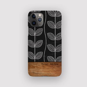 Dessin au trait noir moderne coque iPhone | mince à fleurs | Compatible avec les iPhone 16, 15 Plus, 14, 13 Pro Max, 12, 11, SE