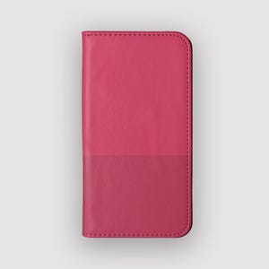 Capa tipo carteira lisa com estampa de framboesa | Capa protetora tipo fólio rosa | Compatível com iPhone 16, 15, 14, 13, Samsung Galaxy S25, S24, S23, S22