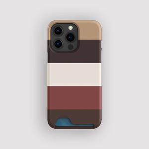 Custodia porta carte a righe color cappuccino / Custodia porta carte a righe / Adatta per iPhone 16, 15 Pro Max, 14, 13 Mini, Samsung Galaxy S22, S21 Plus