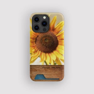porte-cartes floral doré soleil | Porte-cartes Tournesol | Compatible avec iPhone 16, 15 Pro Max, 14, 13 Mini, Samsung Galaxy S22, S21 Plus