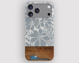 Blue Growth Card Case | Floral iPhone 18 Pro, 17, 16 Plus, 15, 14, 13
