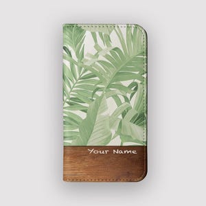 Calm Tropics Leaf Wallet Case | Tropical Protective Folio Case | Fits iPhone 16, 15, 14, 13, Samsung Galaxy S25, S24, S23, S22