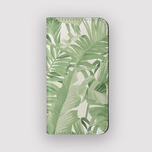Calm Tropics Leaf Wallet Case | Tropical Protective Folio Case | Fits iPhone 16, 15, 14, 13, Samsung Galaxy S25, S24, S23, S22