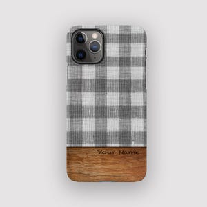Anthrazit Karo Gingham iPhone Hülle | Karo Tough Case | Passend für iPhone 16, 15 Plus, 14, 13 Pro Max, 12, 11, SE